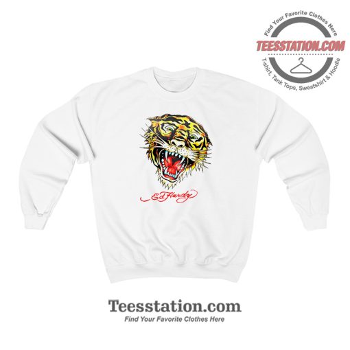 Ed Hardy Tiger Rhinestone Head Sweatshirt